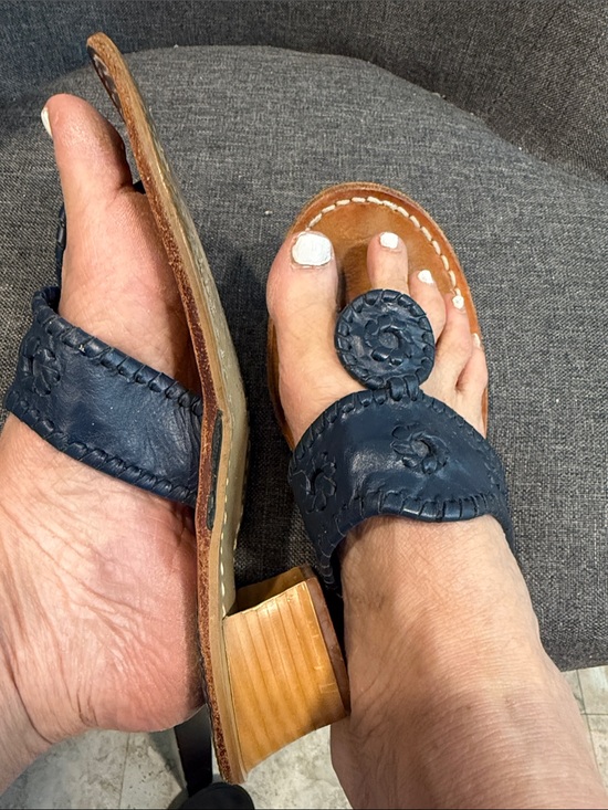 Jack Rogers Shoes - Jack Rogers Navy genuine Leather heeled Sandals handcrafted USA